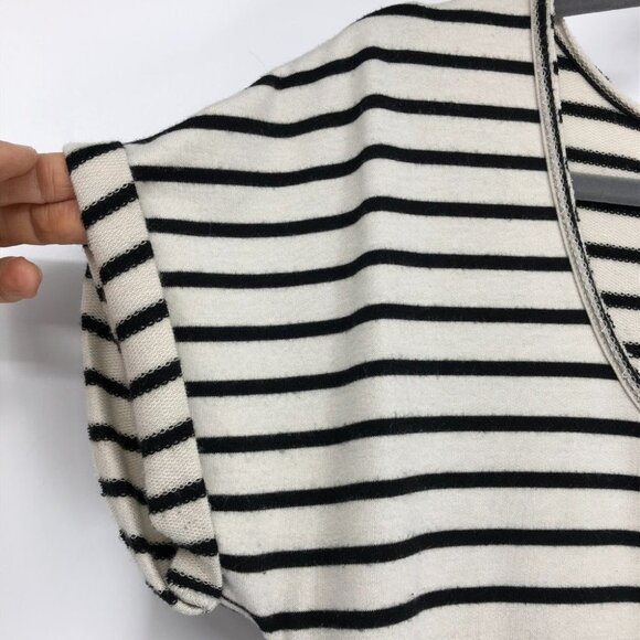 Free People Beach Striped ShortSleeve RoundNeck Top w Black Ruffle Peplum Hem XS - Picture 6 of 14